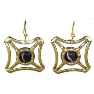 Purple Tiger Eye Square Earrings - Brass Images (E)