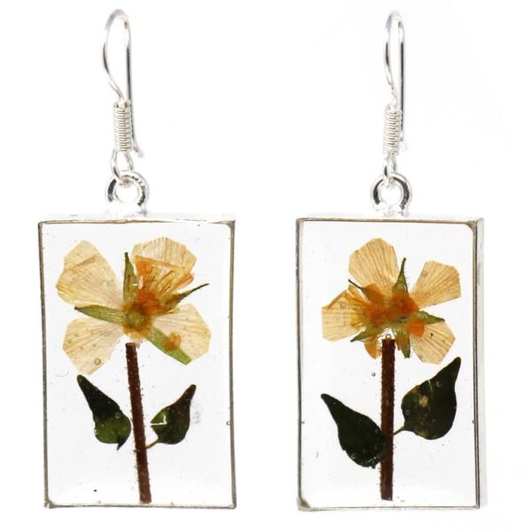 Pressed Yellow Flower Rectangle Dangle Earrings - Image 3