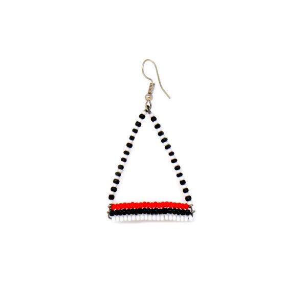 Maasai Bead Triangle Dangle Earrings, Black/White/Orange - Image 4