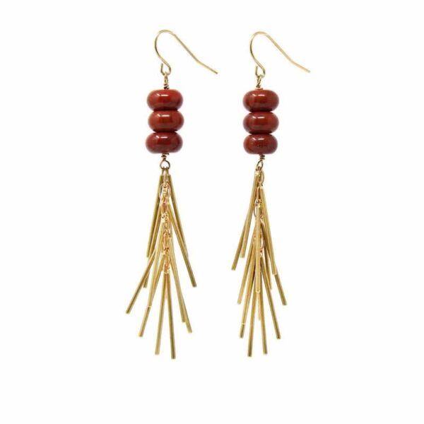 Earrings: Red Jasper and Metal Fringe - Starfish Project - Image 2