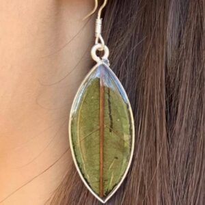 Earrings, Natural Leaf in Resin