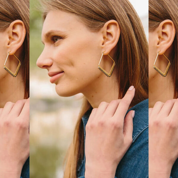 Kayla in Iron - Hematite Diamond Hoop Earrings - Starfish Project - Image 7