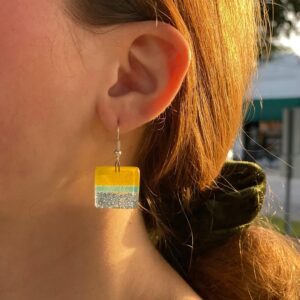Square Glass Dangle Earrings, Yellow & Blue - Tili Glass