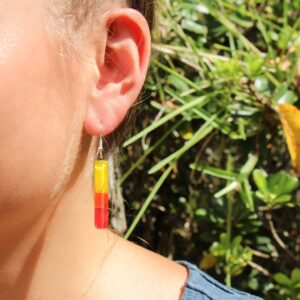 Long Rectangle Glass Dangle Earrings, Fire Red & Yellow - Tili Glass