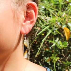 Long Rectangle Glass Dangle Earrings, Coffee Bean - Tili Glass