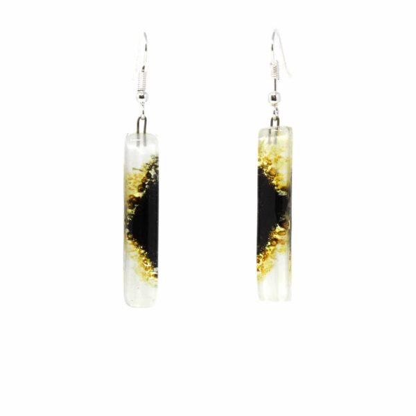 Long Rectangle Glass Dangle Earrings, Coffee Bean - Tili Glass - Image 2