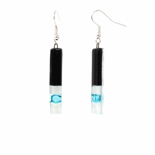 Long Rectangle Glass Dangle Earrings, Black Tie - Tili Glass - Image 2