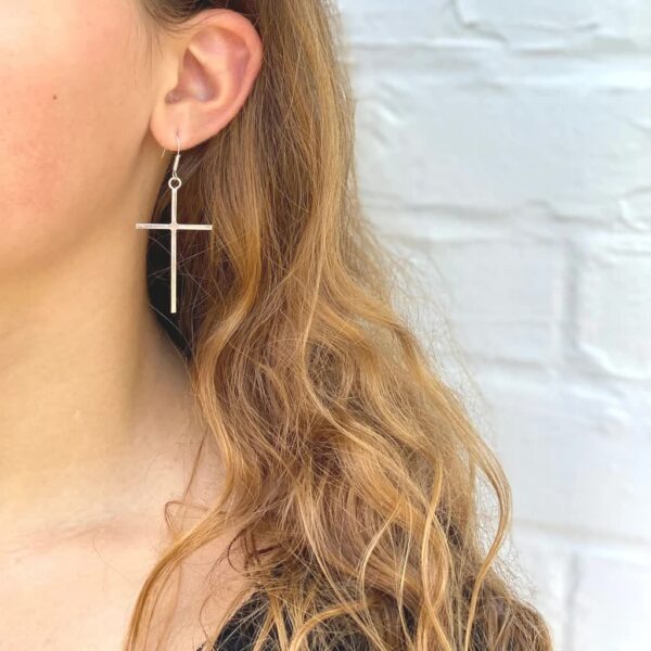 Sterling Silver Cross Drop Earrings - Image 3