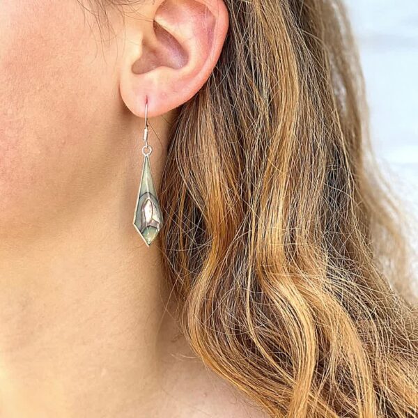 Abalone Diamond-Shaped Dangle Earrings - Image 6