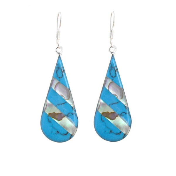 Abalone & Turquoise Striped Teardrop Earrings - Image 5