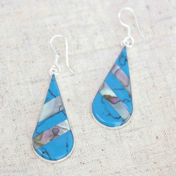 Abalone & Turquoise Striped Teardrop Earrings - Image 3