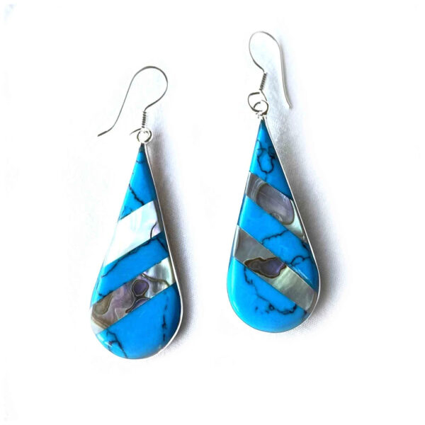 Abalone & Turquoise Striped Teardrop Earrings - Image 2
