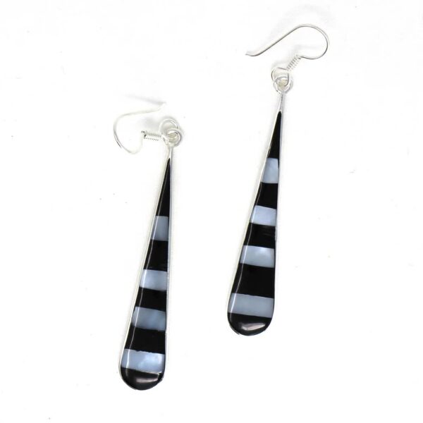 Taxco Silver Black Onyz & Abalone Zebra Long Teardrop Earrings - Image 6