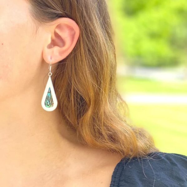 Teardrop Abalone and Mother of Pearl Drop Earrings - Image 4