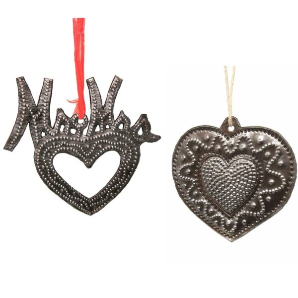 Metal Heart Haitian Metal Drum Christmas Ornaments Newlyweds - Set of 2 - Image 2