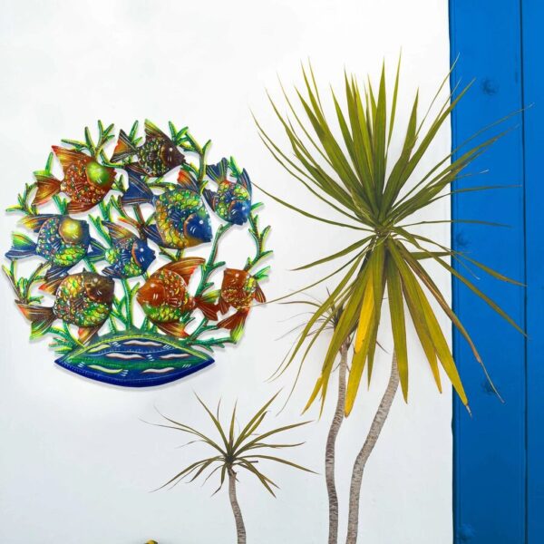 24-Inch Painted School of Fish Metal Wall Art - Croix des Bouquets - Image 3