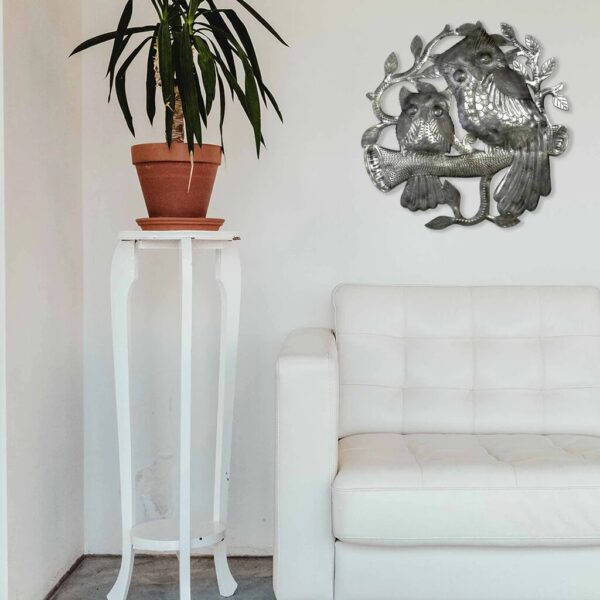 Pair of Owls on Perch Metal Wall Art - Croix des Bouquets - Image 3