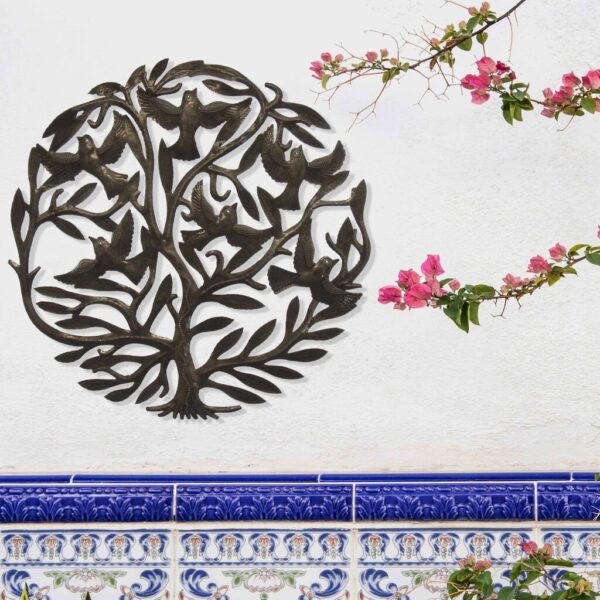 Double Tree of Life Metal Wall Art 24-inch Diameter - Croix des Bouquets - Image 2