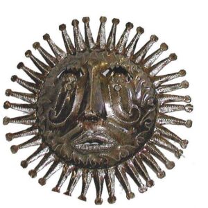 10" Haitian Metal Steel Drum Sun Face in Natural - Caribbean Craft