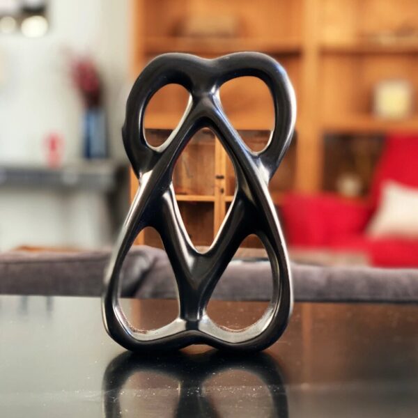 Handcrafted 8-inch Soapstone Connected Hearts Sculpture in Black - Smolart - Image 2